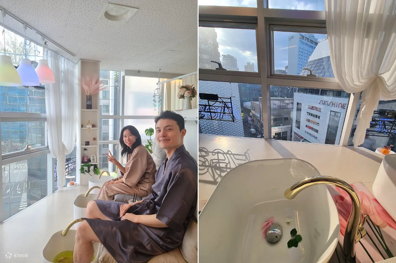「明洞美容」在明洞市中心提供足部水疗和美容护理的独特融合。您可以在我们宽敞的玻璃墙水疗中心泡脚，同时欣赏明洞街的全景，放松身心。