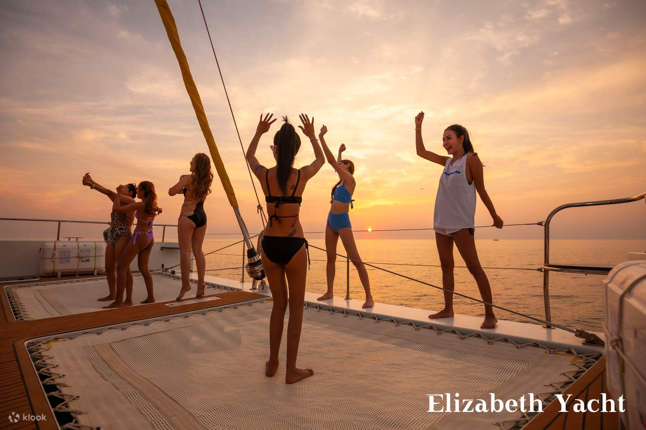 girl posing on catamaran yacht 