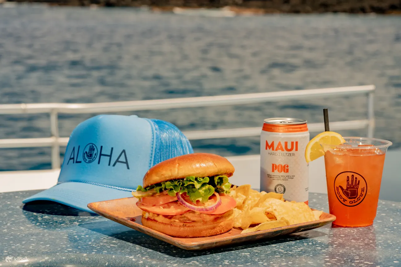 a burger meal being served on the boat
