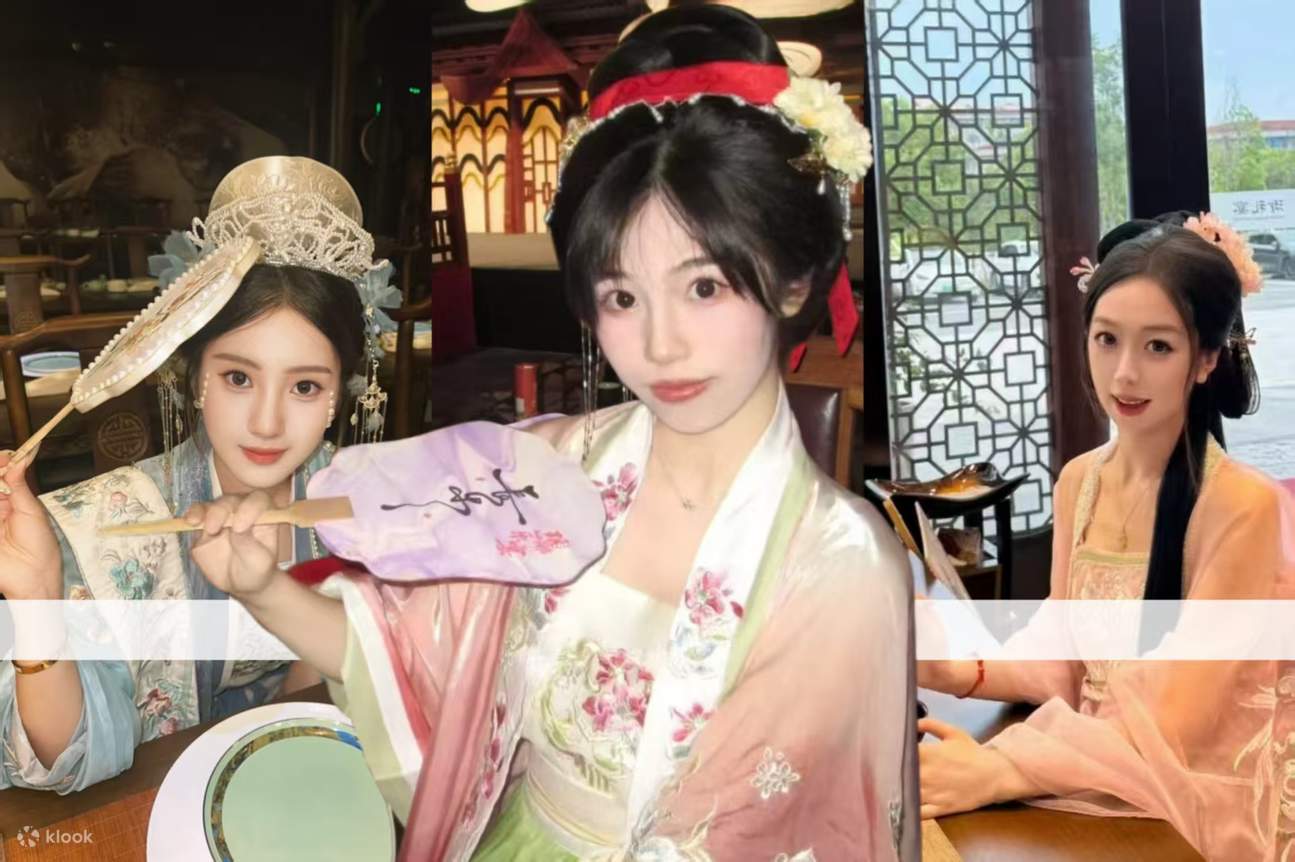 이 메이크업 스타일은 전통 한푸와 섬세한 메이크업 및 헤어스타일을 결합하여 고풍스러운 아름다움을 완벽하게 보여줍니다.