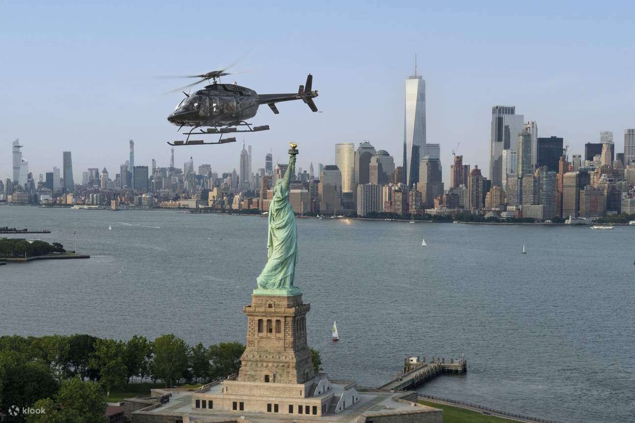Admire the breathtaking Statue of Liberty from a helicopter tour above New York City
