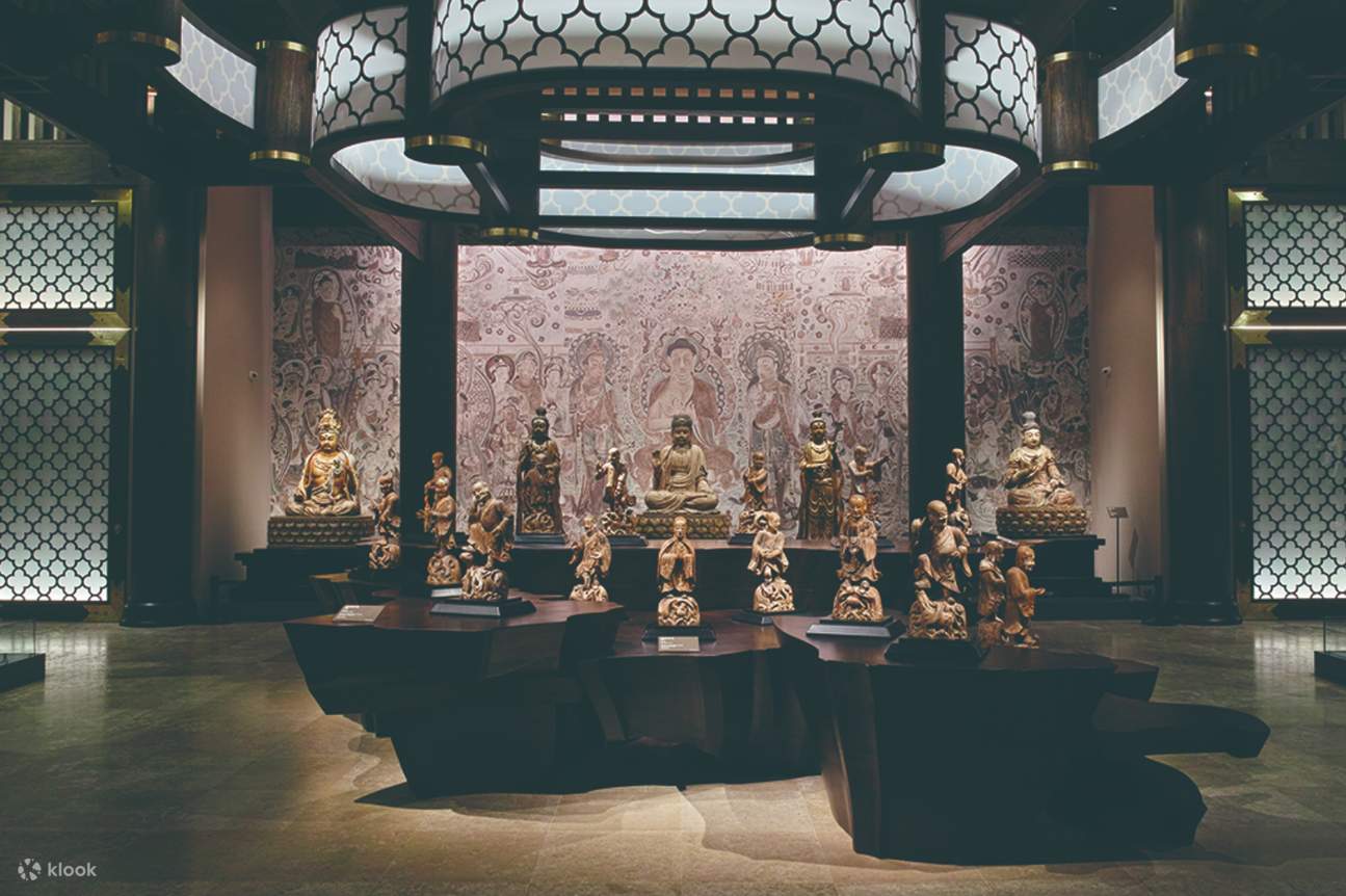 Buddhist wood sculptures on display inside the Chung Tai World Museum