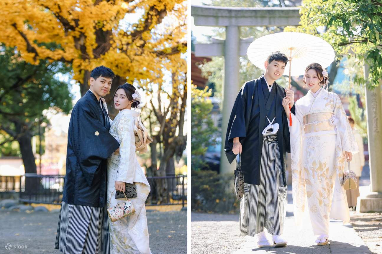 Berpakaian kimono berdua sebagai pasangan di bawah pokok sakura Arashiyama. Abadikan saat istimewa yang terjalin antara pemandangan sakura yang indah dan pakaian tradisional dalam foto.