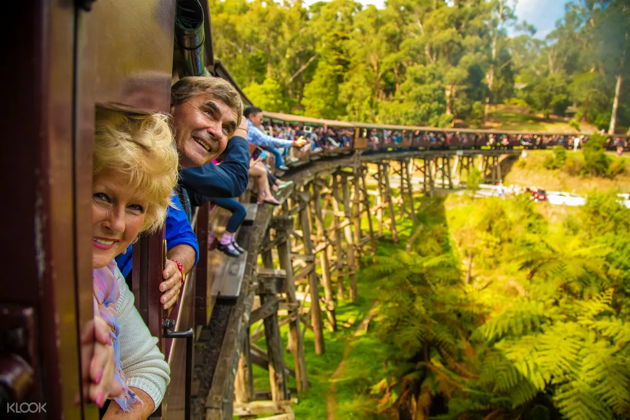 People riding the Puffing Billy Steam Train