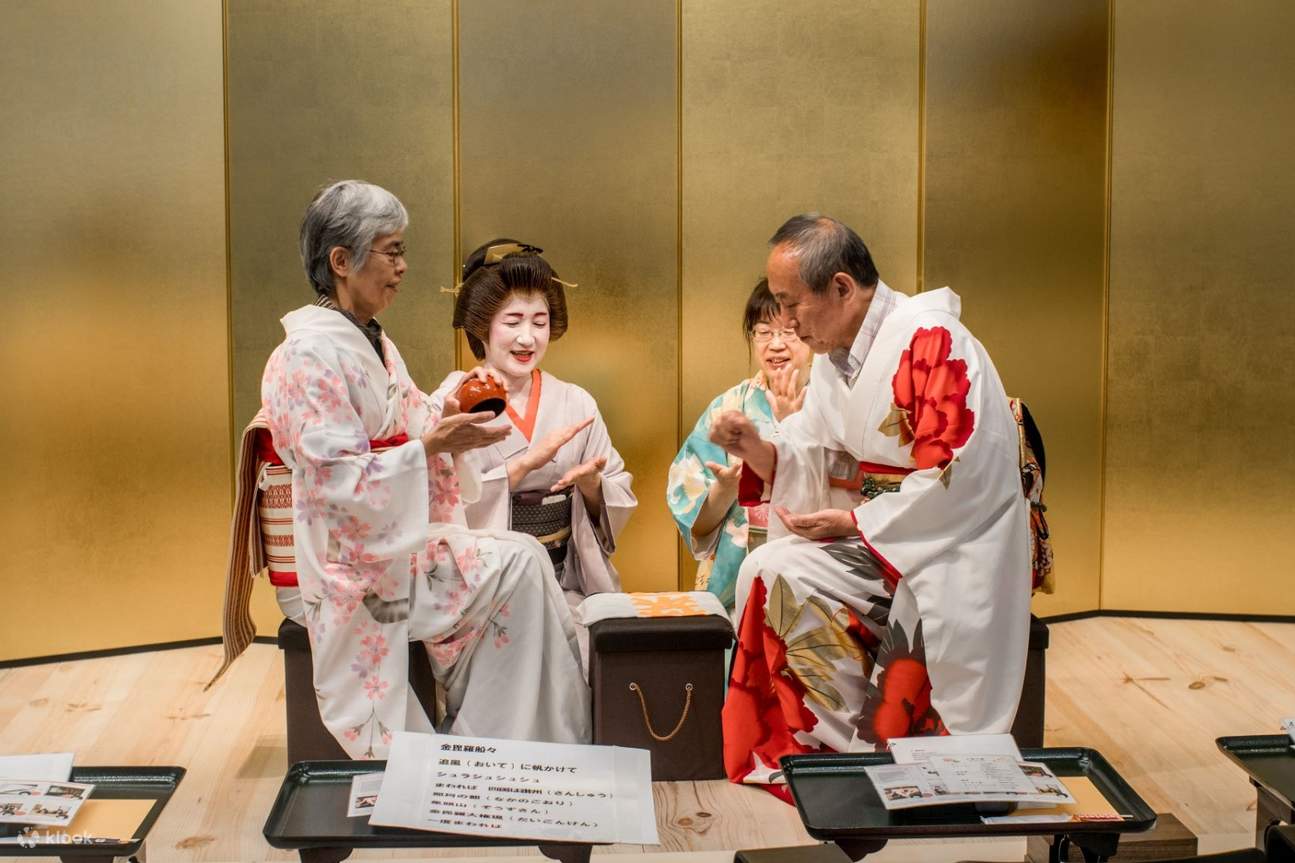 guests interacting with geisha 