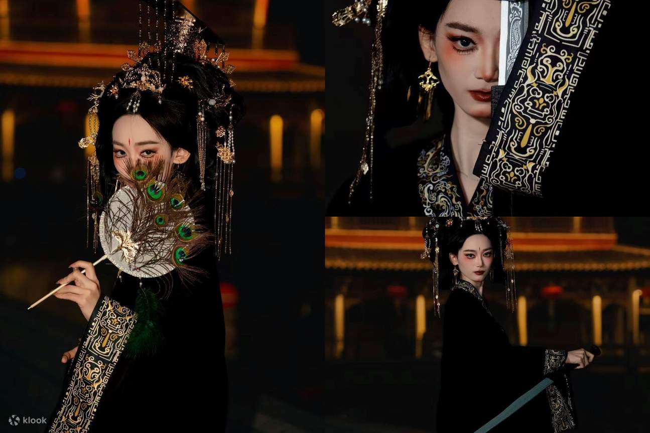 Dagli occhi espressivi dei primi piani singoli ai fluidi orli delle gonne nei ritratti a figura intera, ogni foto può riflettere i dettagli squisiti degli ornamenti per capelli簪花 (zān huā). Qui puoi facilmente realizzare foto in stile antico che spopolano