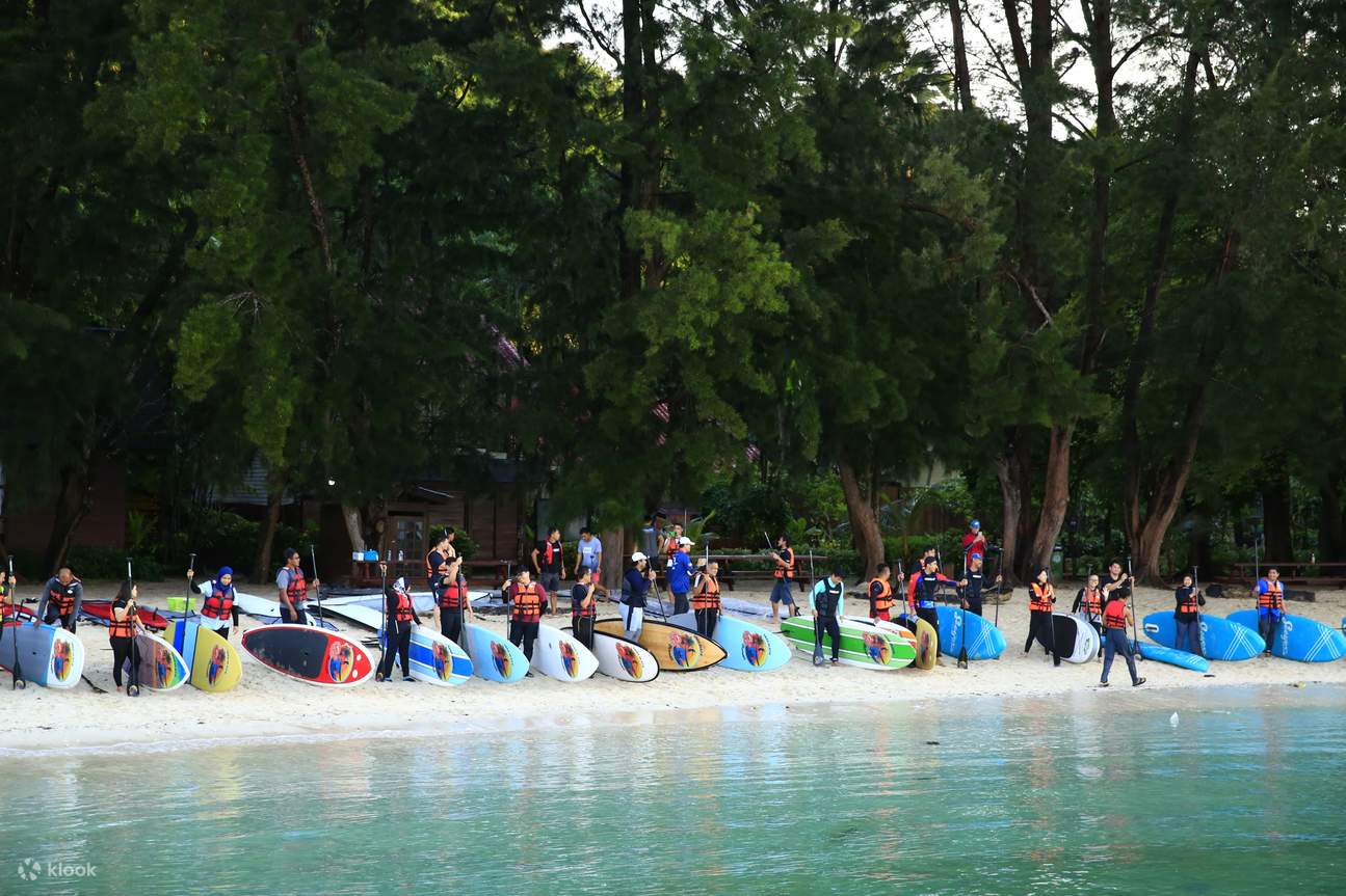 一群准备好玩桨板冲浪的人