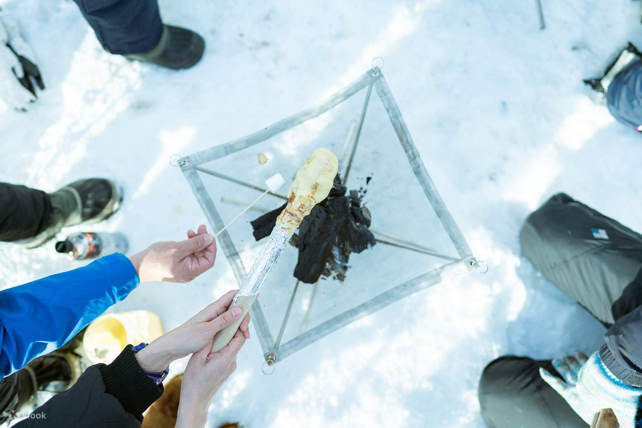 Roast marshmallows with a fire in the snow