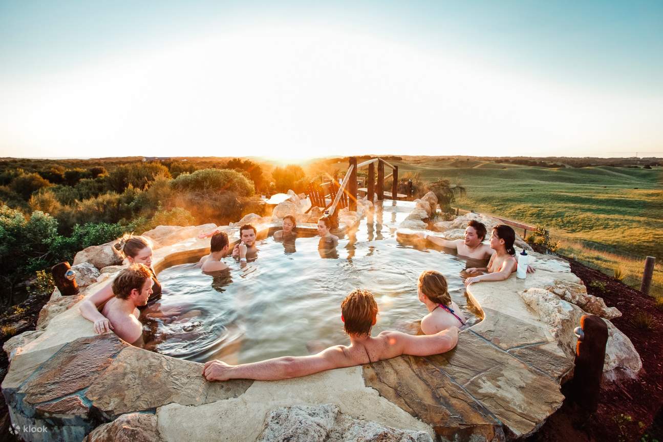 people in cave pool at peninsula hot springs