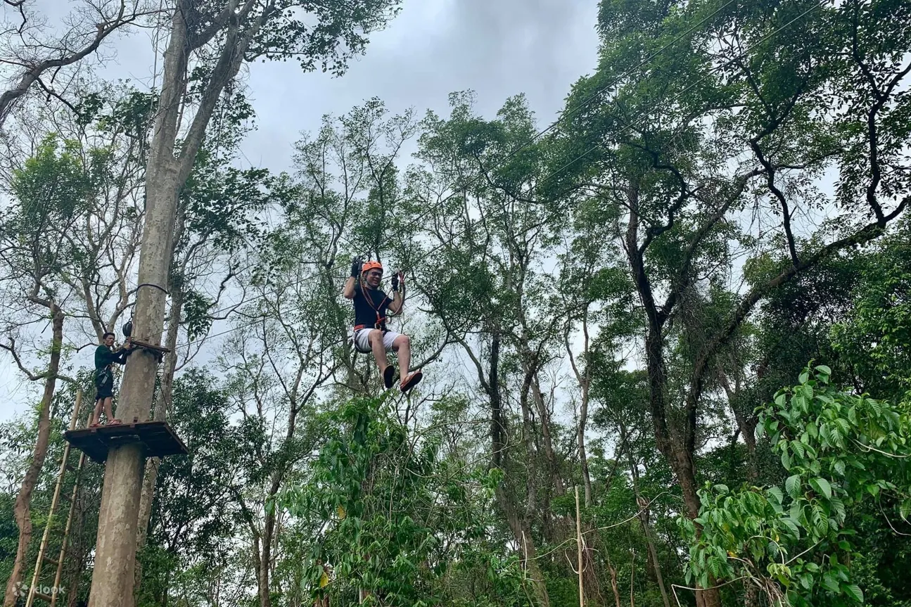 在 Ozo Treetop 滑索的人