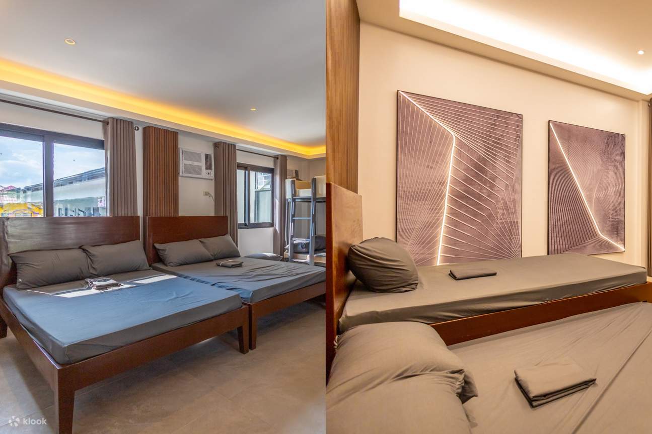Two bedrooms with two beds each