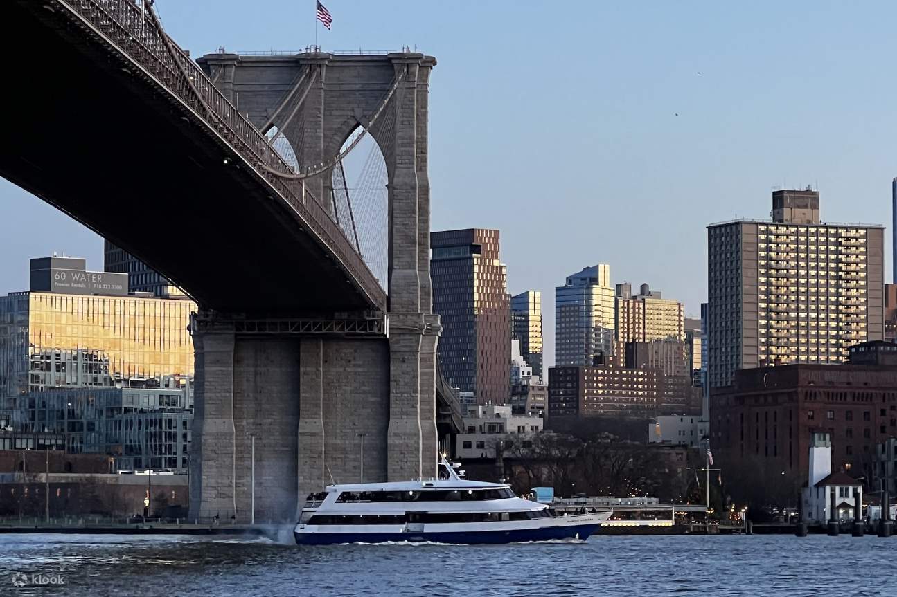 Ammira la vista mozzafiato della Majestic Princess Cruises sotto il Ponte di Brooklyn.
