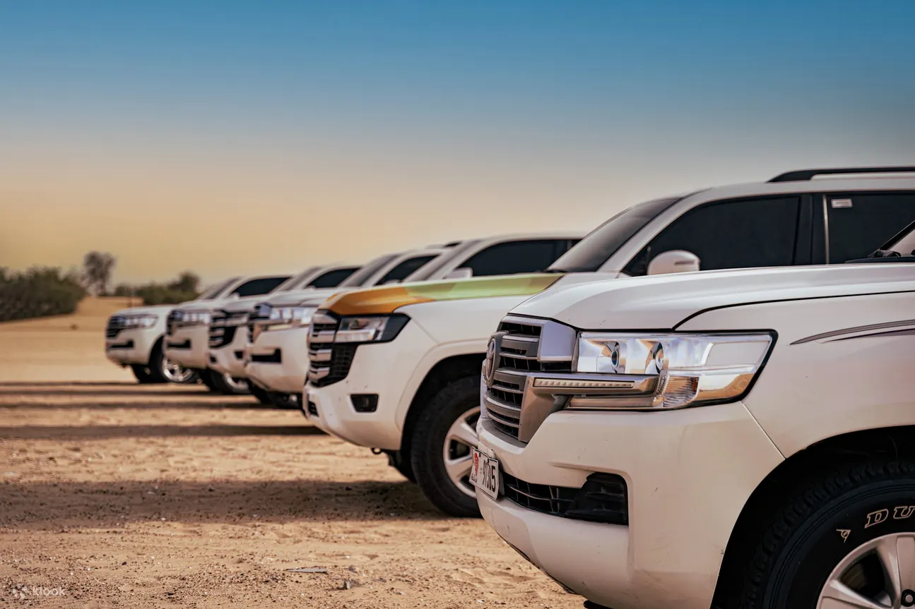 A jeep in a line for desert safari in Dubai