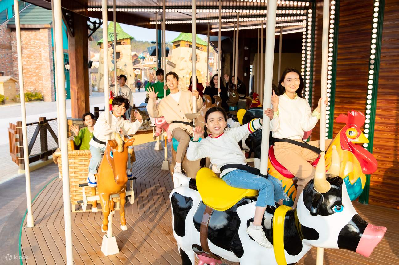 Family riding a merry-go-round