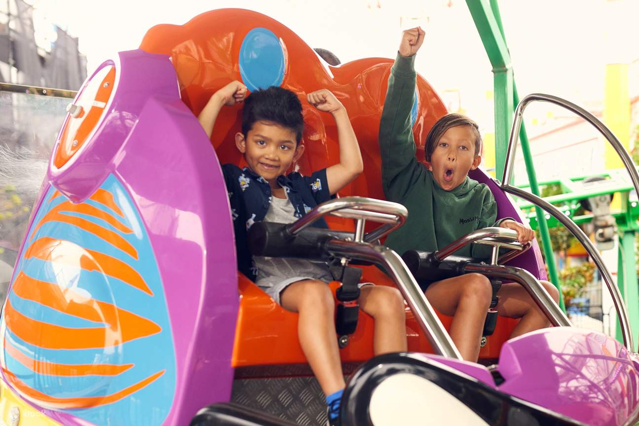 Watch children on a ride at Luna Park Melbourne, delight shining brightly in their faces