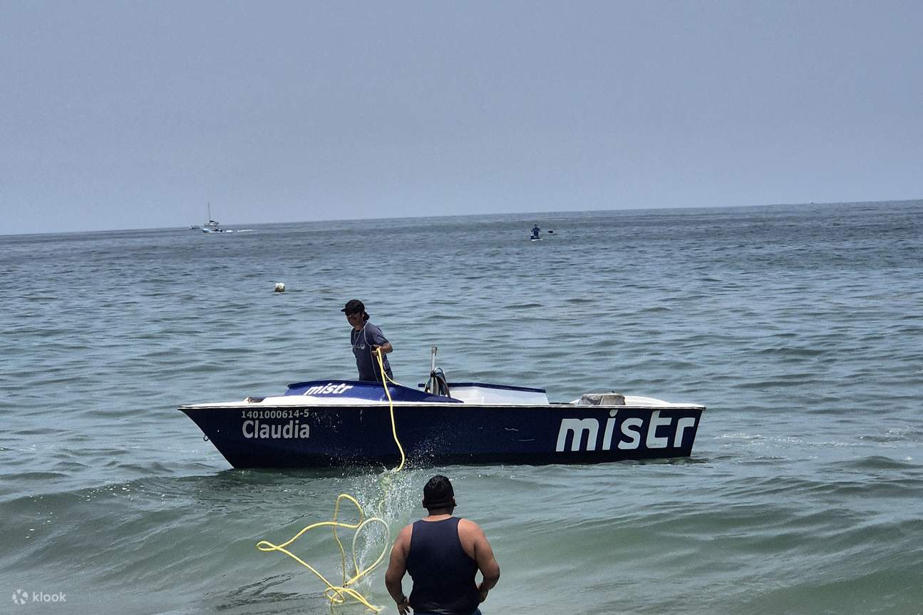 Naiklah speedboat saat dengan lembut mengangkat parasut Anda dari pantai untuk lepas landas yang mengasyikkan