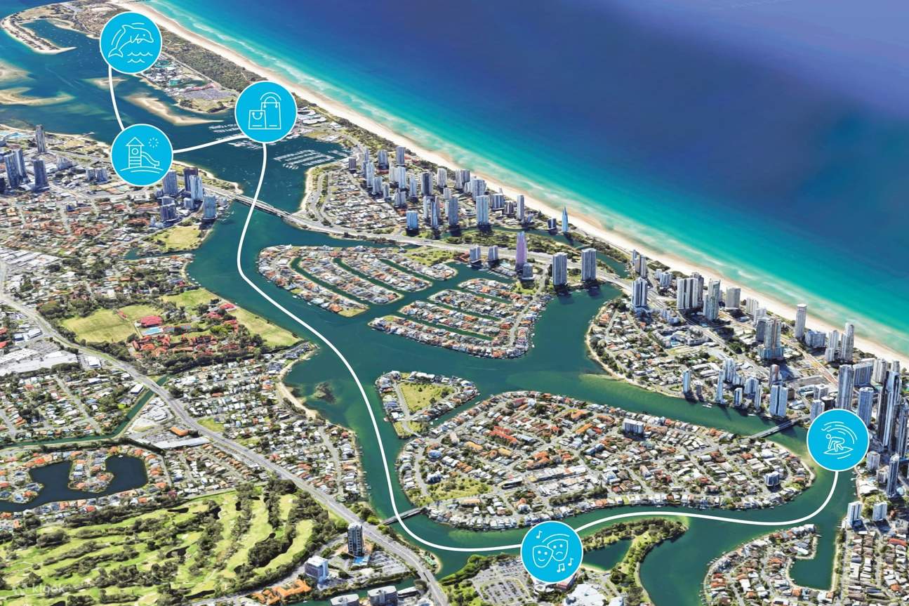 搭乘HOPO 黃金海岸隨上隨下觀光船，從水上探索著名的衝浪者天堂