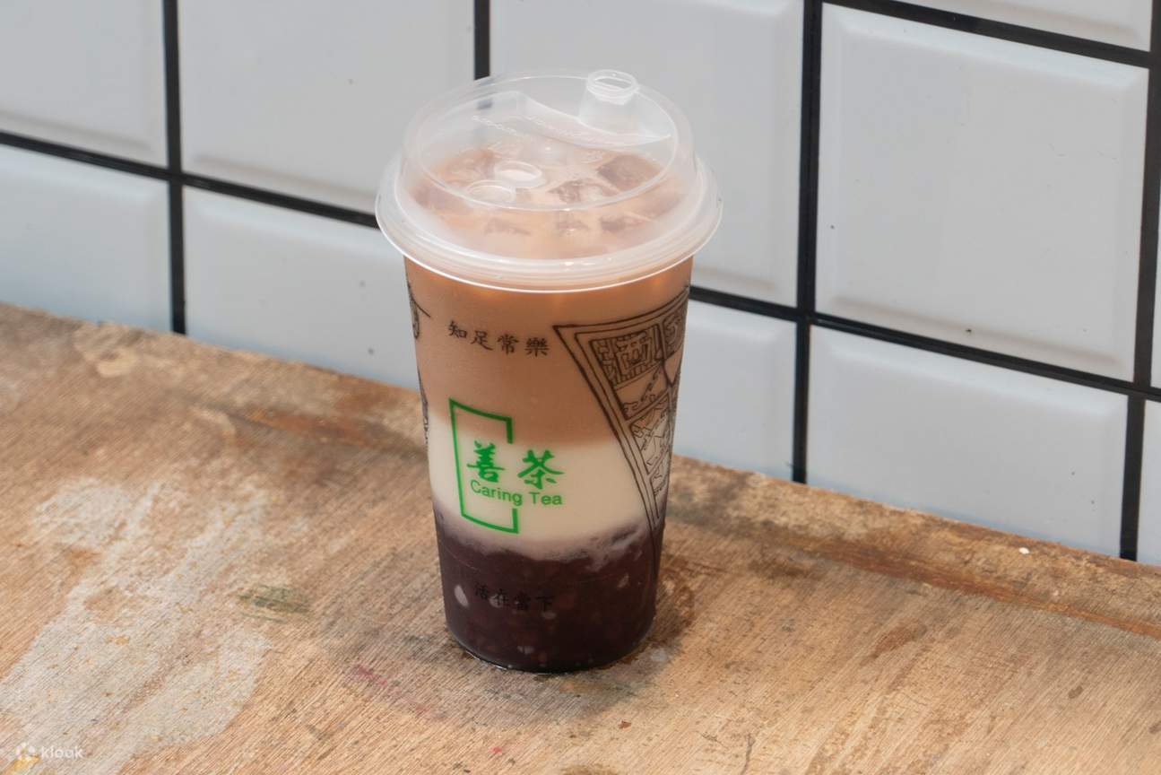 Red Bean Ice Drink with Hong Kong Milk Tea at Caring Tea in Tsim Sha Tsui