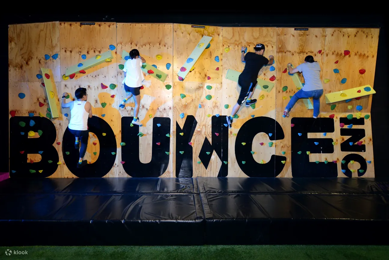 People climbing rock wall