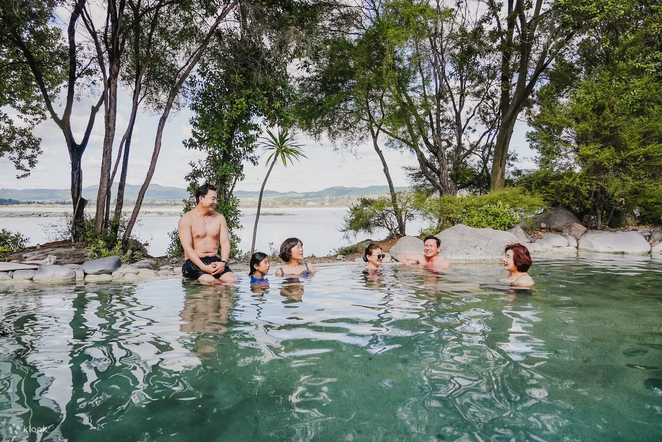 Polynesian Spa Rotorua outdoor geothermal pools overlooking Lake Rotorua — senior New Zealand tour