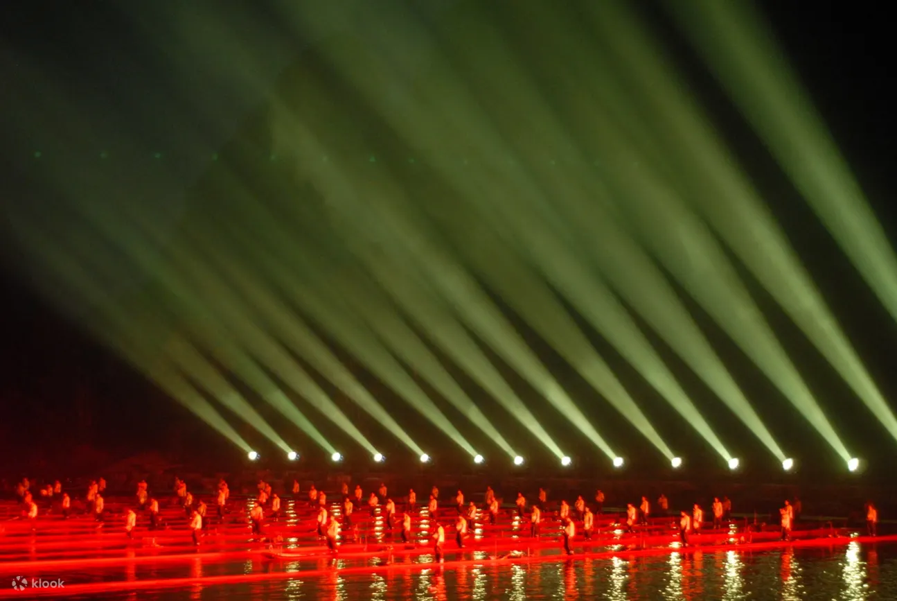 vibrant red lighting on the li river stage for the impression sanjie liu show