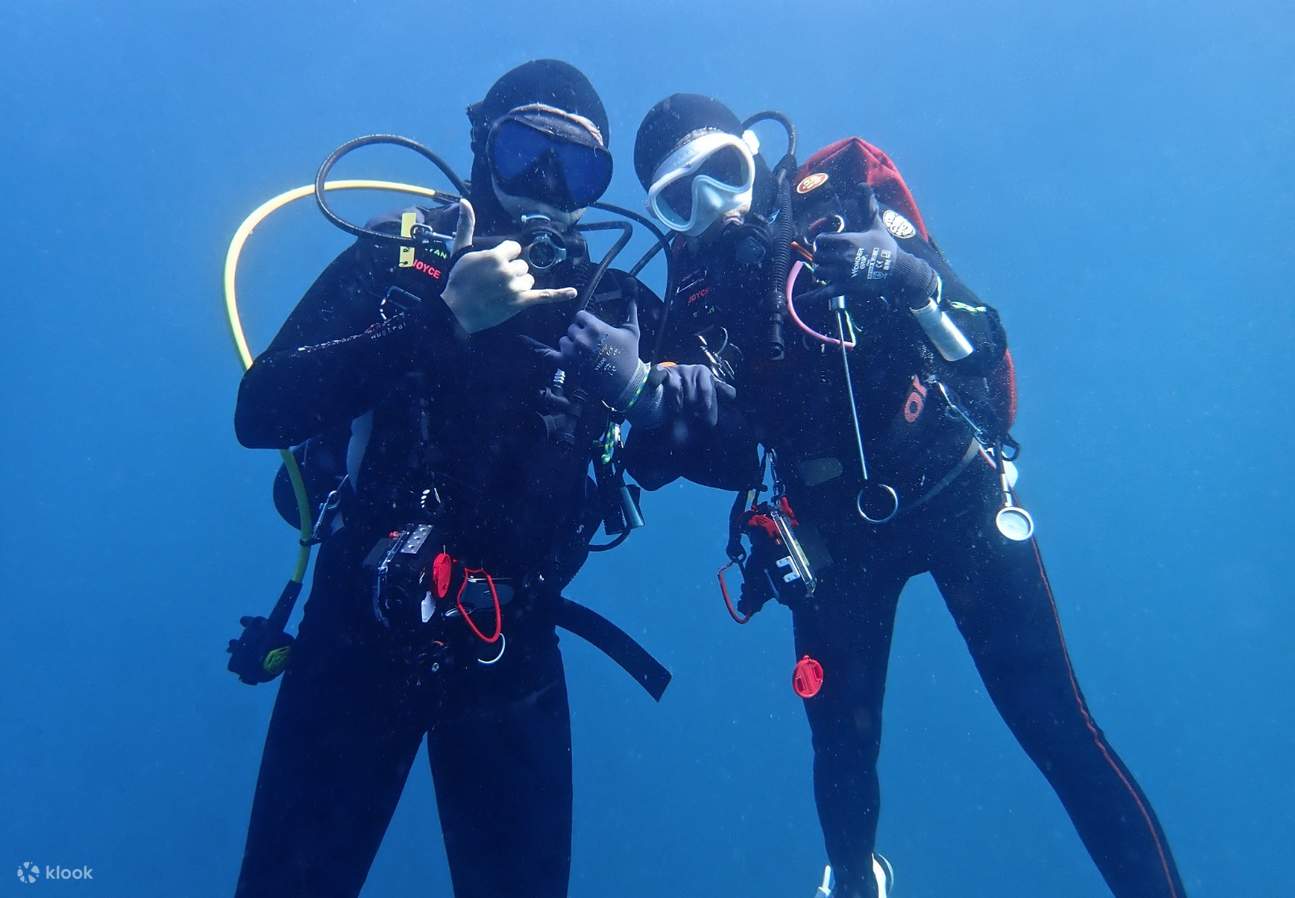 two people scuba diving 