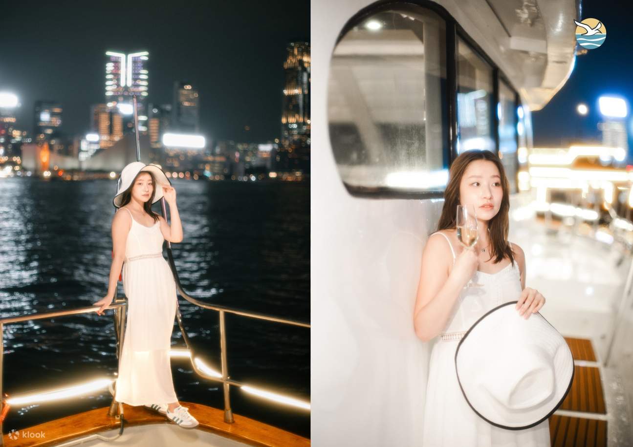 Crociera notturna nel porto di Victoria: Luxury Dreamer (snack e bevande illimitati + fotografia professionale + ambasciatore turistico dal vivo)