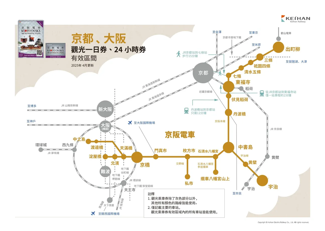 【2026宇治一日遊】京都宇治景點地圖+交通攻略,抹茶名店&兩大世界遺產一次收藏! - 第3張圖 京都大阪觀光乘車券適用區域