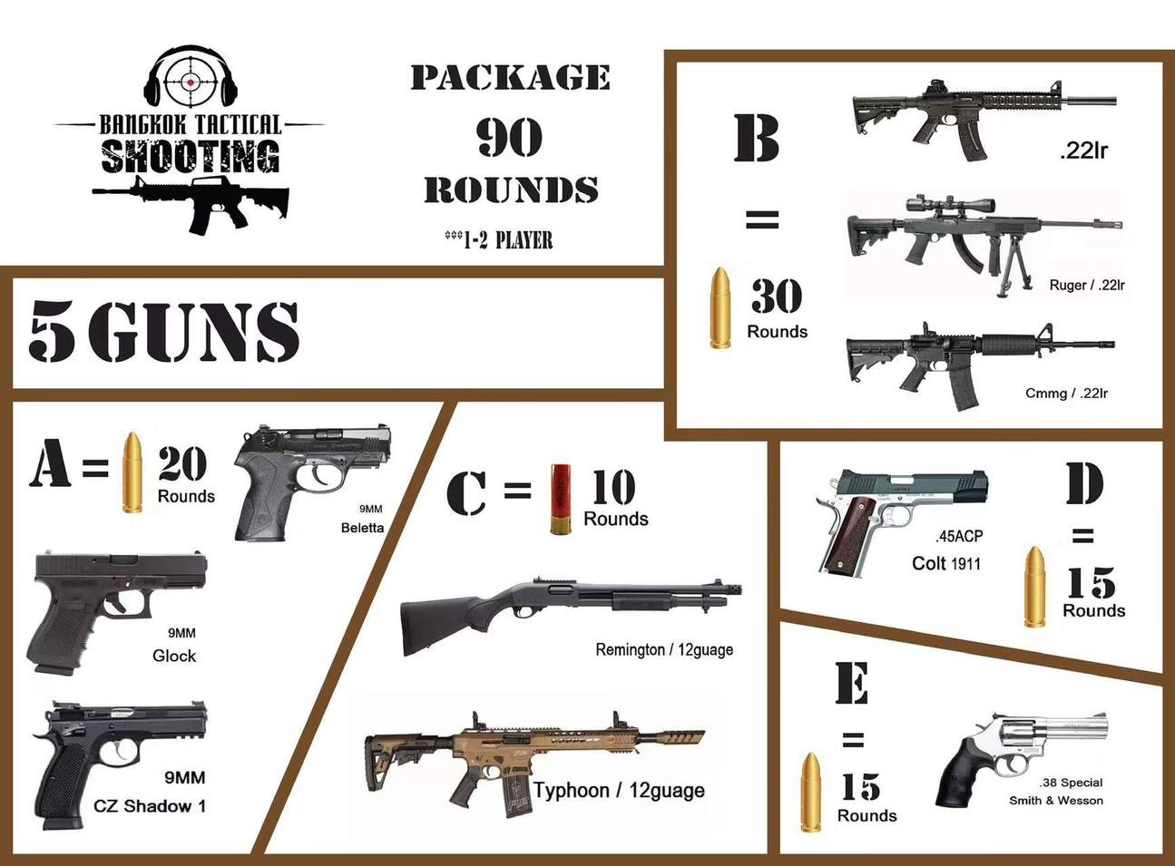5 Gun 90 Rounds for 1-2 players