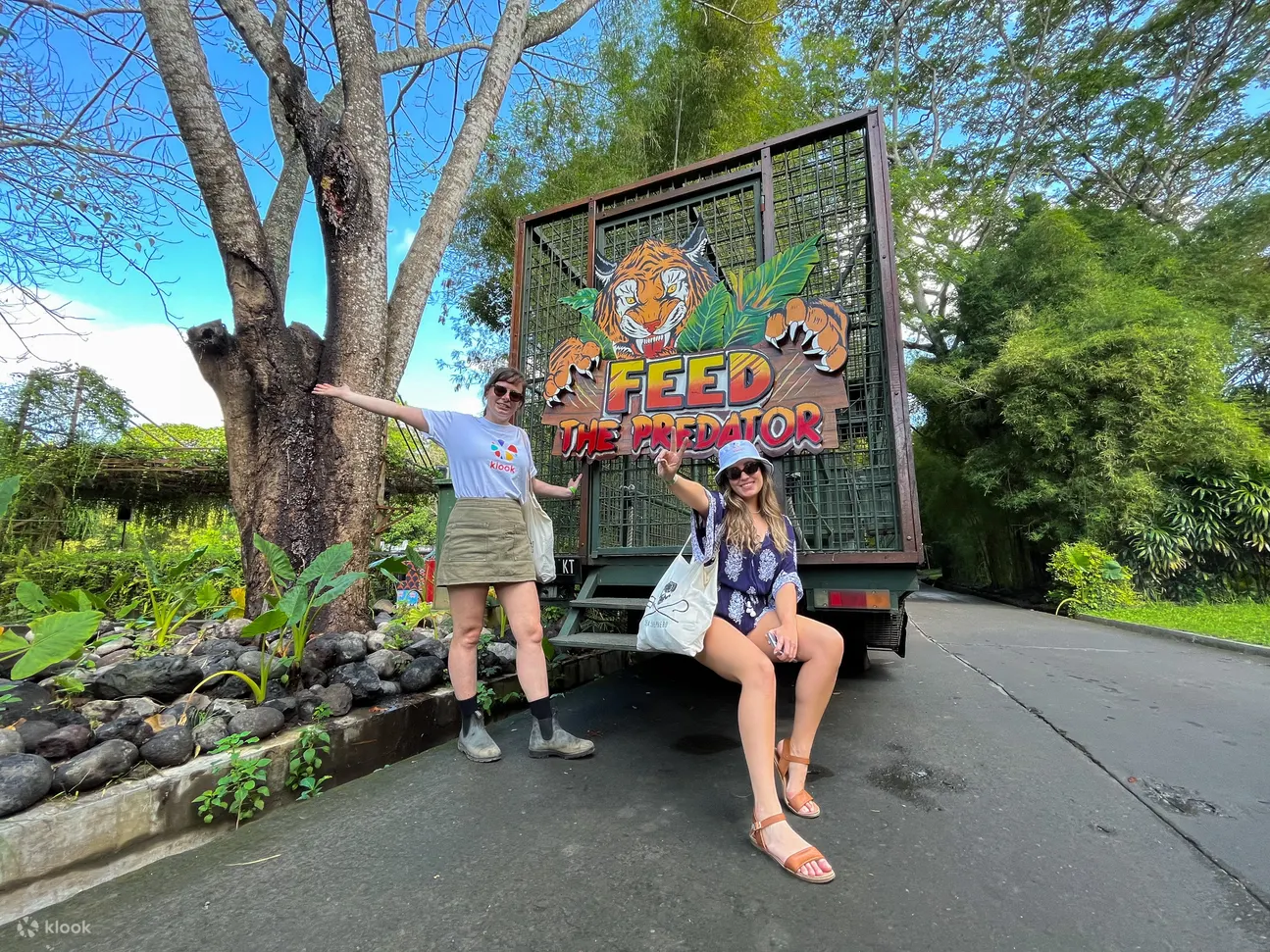 游客在巴厘岛野生动物园 (Bali Safari Marine Park) 拍照