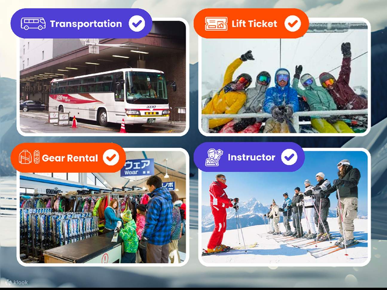 This one-day ski tour has prepared all the preparations you need to order before skiing, including transportation, equipment rental, ski lift tickets (to be used under the arrangement of the coach), and coaches. Let you come empty-handed!