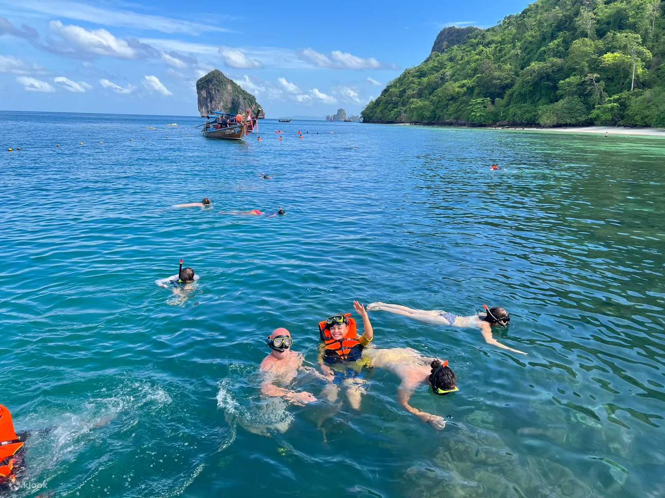 Snorkeling gear and life jackets are supplied.