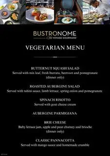 Example of the Vegetarian menu