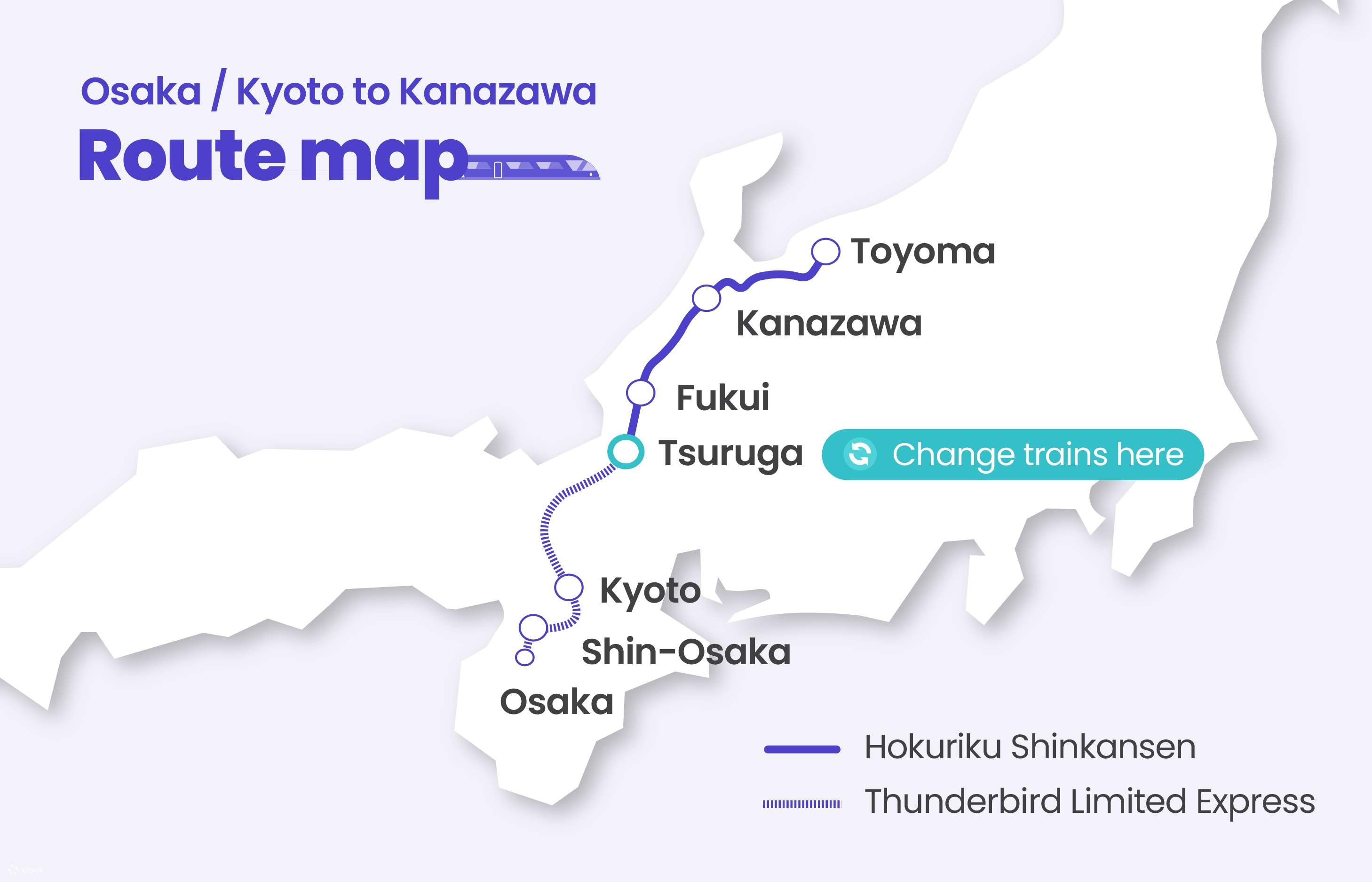 ゴールデンルート JR Thunderbird train ticket (Osaka/Kyoto to Kanazawa) - Klook