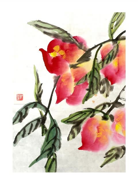 水墨画 花と鳥の絵 Amazon | LangShining水墨画鳥と花の絵春の水墨画シルク