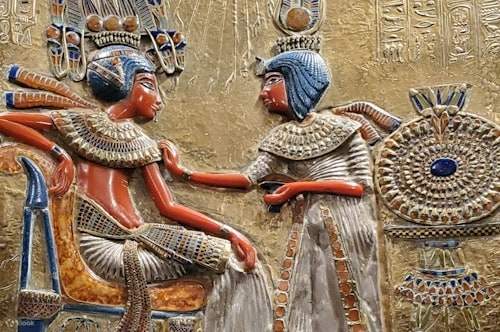An Egyptian man and woman interacting