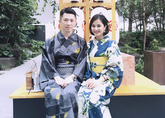 beautiful couple tourists in kimono