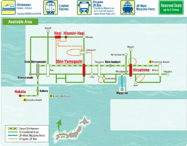 JR Hiroshima Yamaguchi area pass map