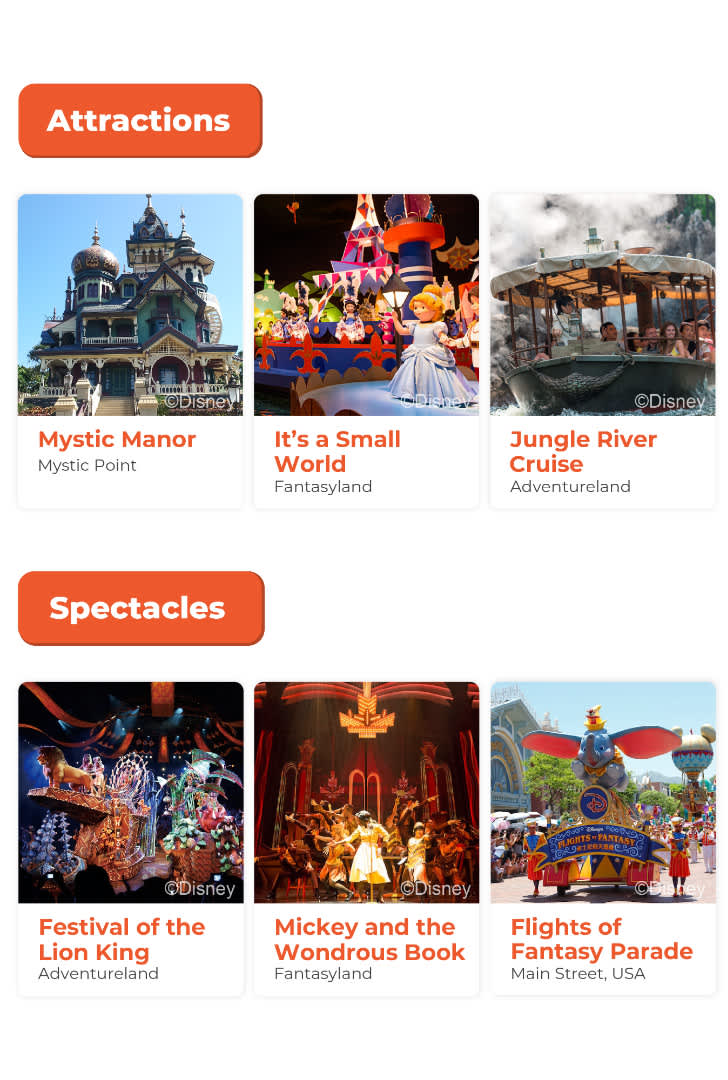 Hong kong Disneyland attractions and spectacles