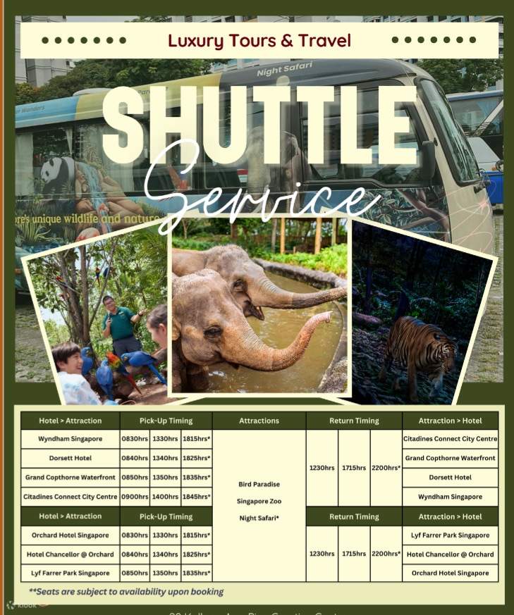 Horario de salida de Singapore Zoo, Bird Paradise y Night Safari