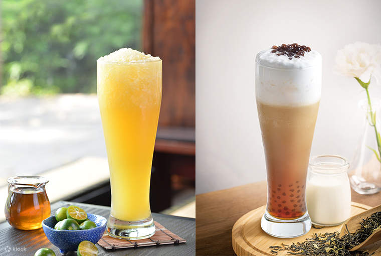 kumquat lemon tea and Tie Guan Yin Tea Latte with Pearls at TP Tea in Sha Tin