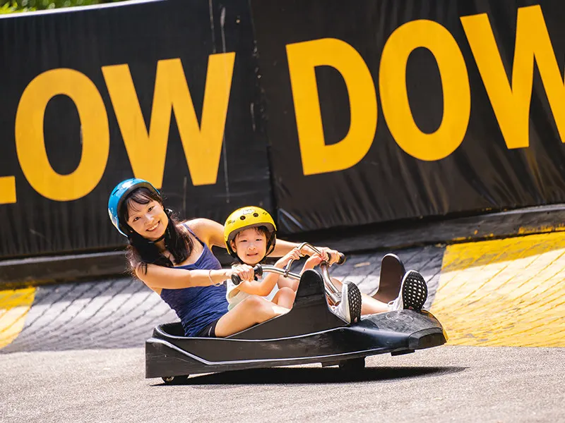 mother and kid riding the luge singapore