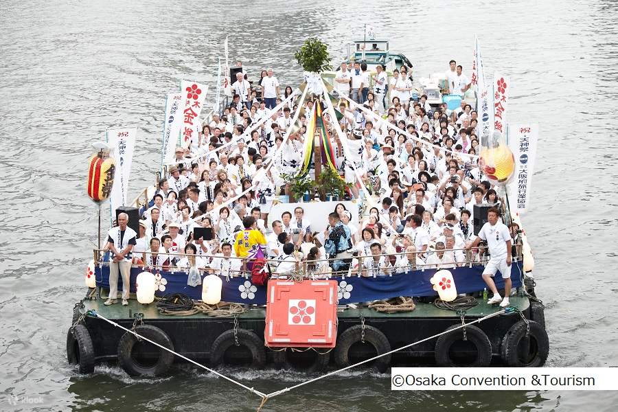 大阪天神祭り「舟渡御」　版画 石版画大阪名所 天神祭舟御渡り(楓斎春孝画 大室音吉編刻