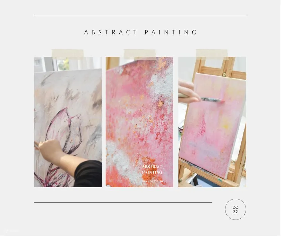 HeyJune Studio - 金箔油画月亮镜工作坊 | 抽像金箔油画工作坊 | 永生花盒西洋书法工作坊