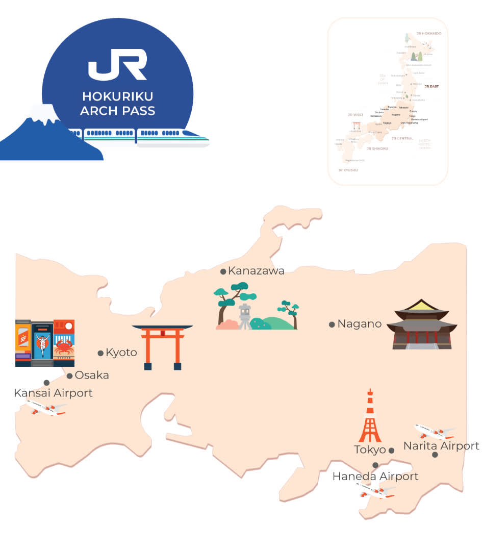 JR Hokuriku Arch Pass region map