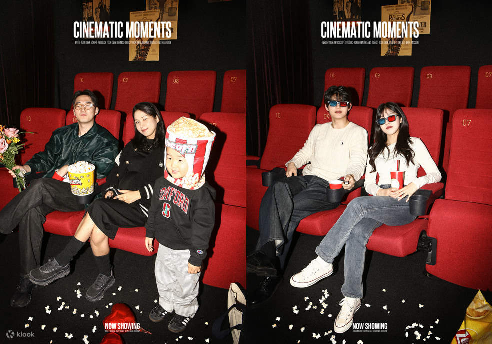 Nikmati masa yang menyeronokkan di dalam bilik berkonsep unik yang direka seperti panggung wayang - lengkap dengan popcorn, cola dan kerepek kentang, sesuai untuk merakam detik-detik seperti di dalam filem! (Kapasiti maksimum: 4 orang)