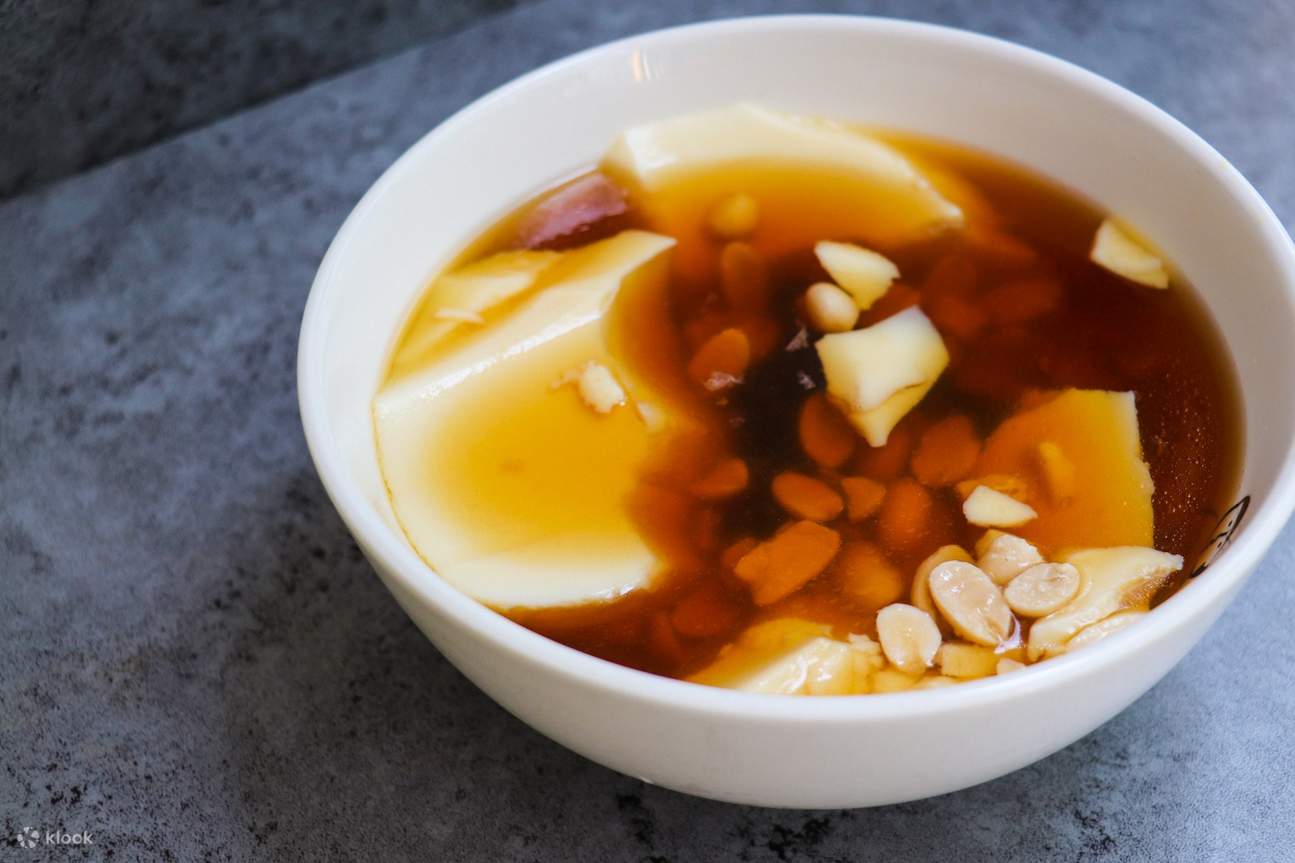 Tofu Pudding with Peanuts, Tapioca Balls, and Mango Juice at Shu Tofu