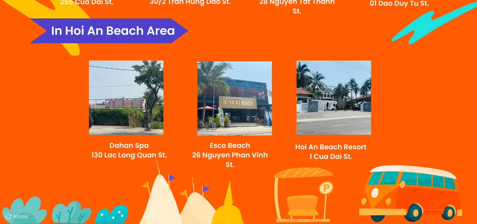 Bus Stop in Da Nang City, Hoi An City Center and Hoi An Beach Area. Please choose your stop at check out page