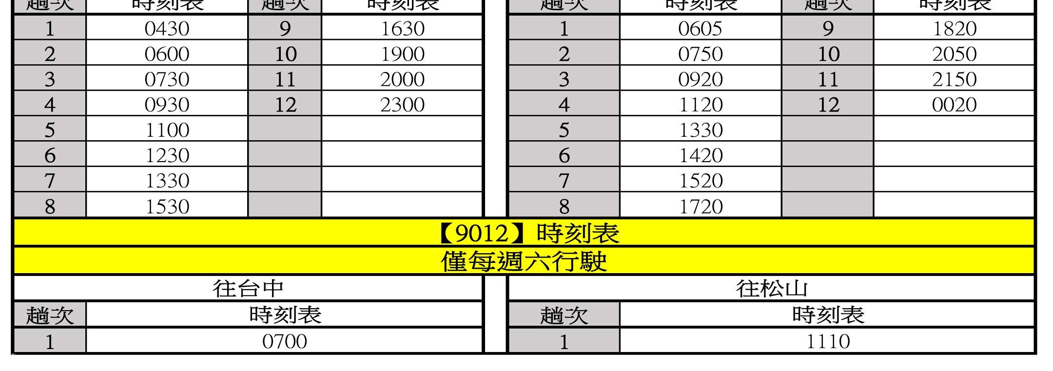 时刻表