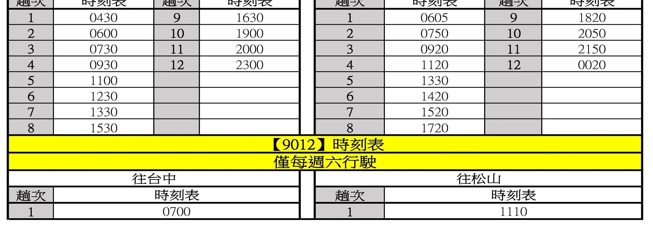 时刻表